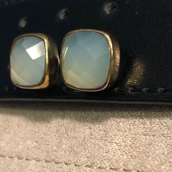 Margaret Elizabeth Blue Chalcedony Cushion Cut Stud Earrings - Picture 3 of 6